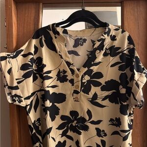 Floral Beige and Black Women's Top